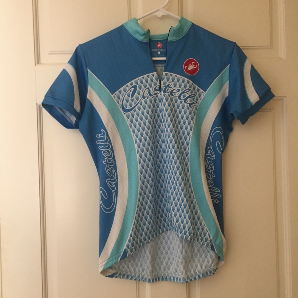 Castelli Cycling Shirt (L) Blue Short Sleeve Top 1/4 Zip 3 Back Pockets Jersey